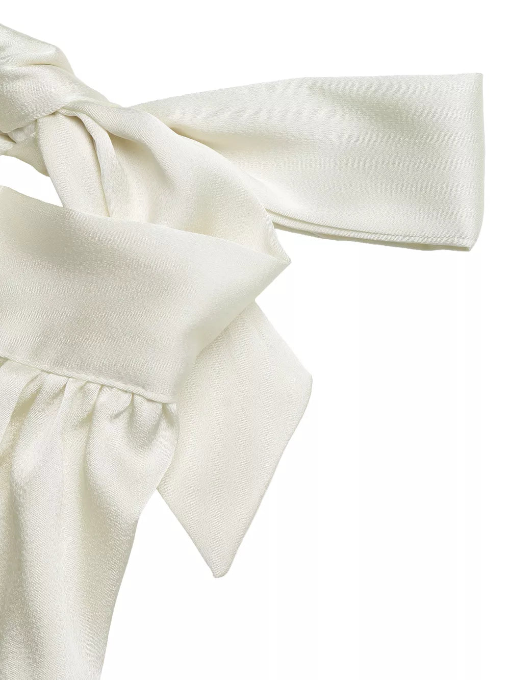 Elegant cream satin tank top with gathered neckline and bow detail.