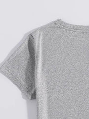 Gray heather t-shirt with short sleeves and crew neck, showing fabric texture.