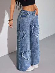 Heart Applique Wide-leg Jeans
