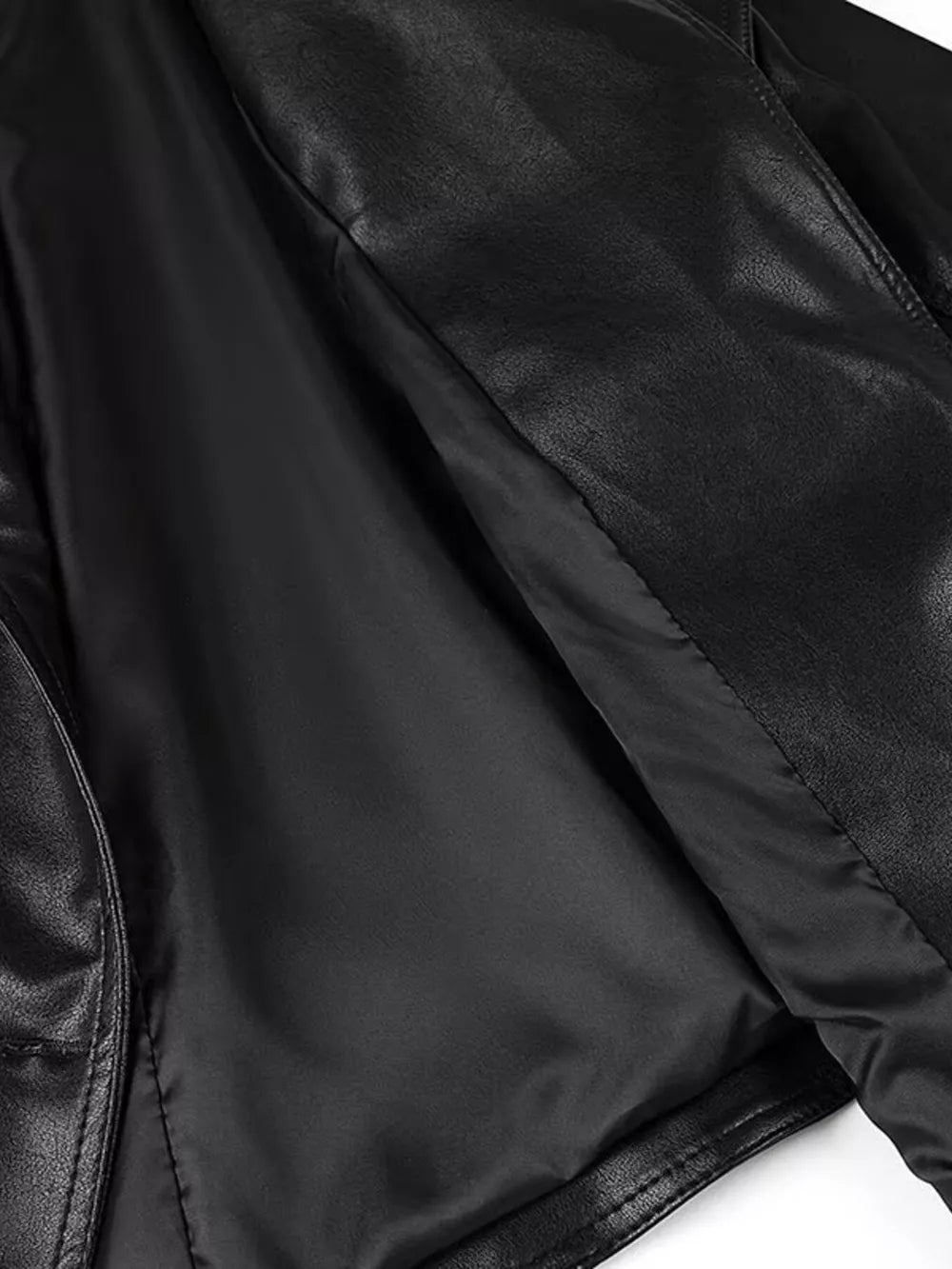 Belted Leather Jacket With Shawl Collar in Dark Brown, view 14