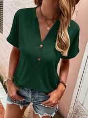 Full Size Notched T-shirt With Rolled Sleeves in Pink, view 13