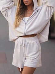 Zip Up Hooded Outerwear And Shorts Set in Grey, view 11