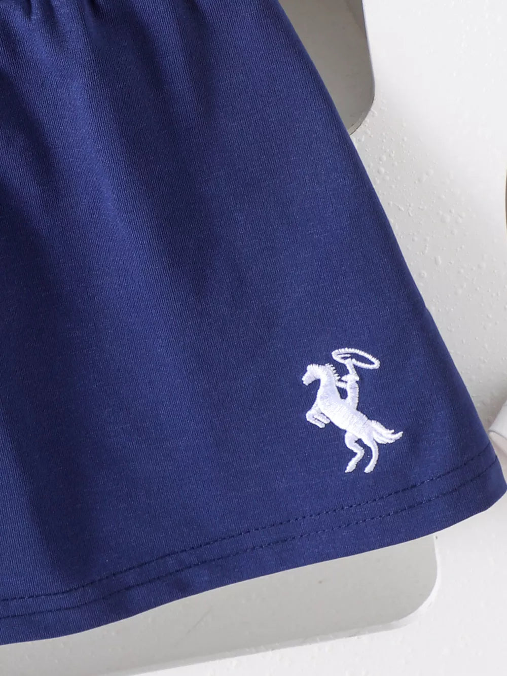 Children's Sailor Collar Embroidered Tee And Skirt Set in White, model styling view