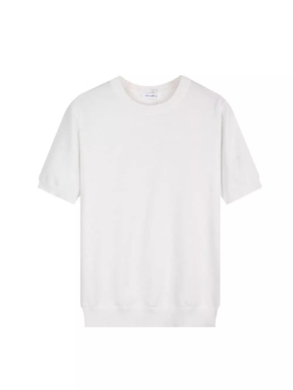 White knitted men's t-shirt with crew neck and short sleeves
