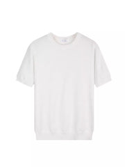 White knitted men's t-shirt with crew neck and short sleeves