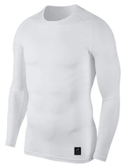 White long sleeve performance tee with crew neck and logo detail