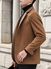 Men's Khaki Lapel Collar Blazer with button closure and pocket detail.