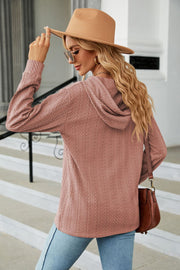 Textured knit hooded top in Dusty Pink with long sleeves and a relaxed fit.