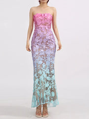 Ombre Floral Embroidered Maxi Dress