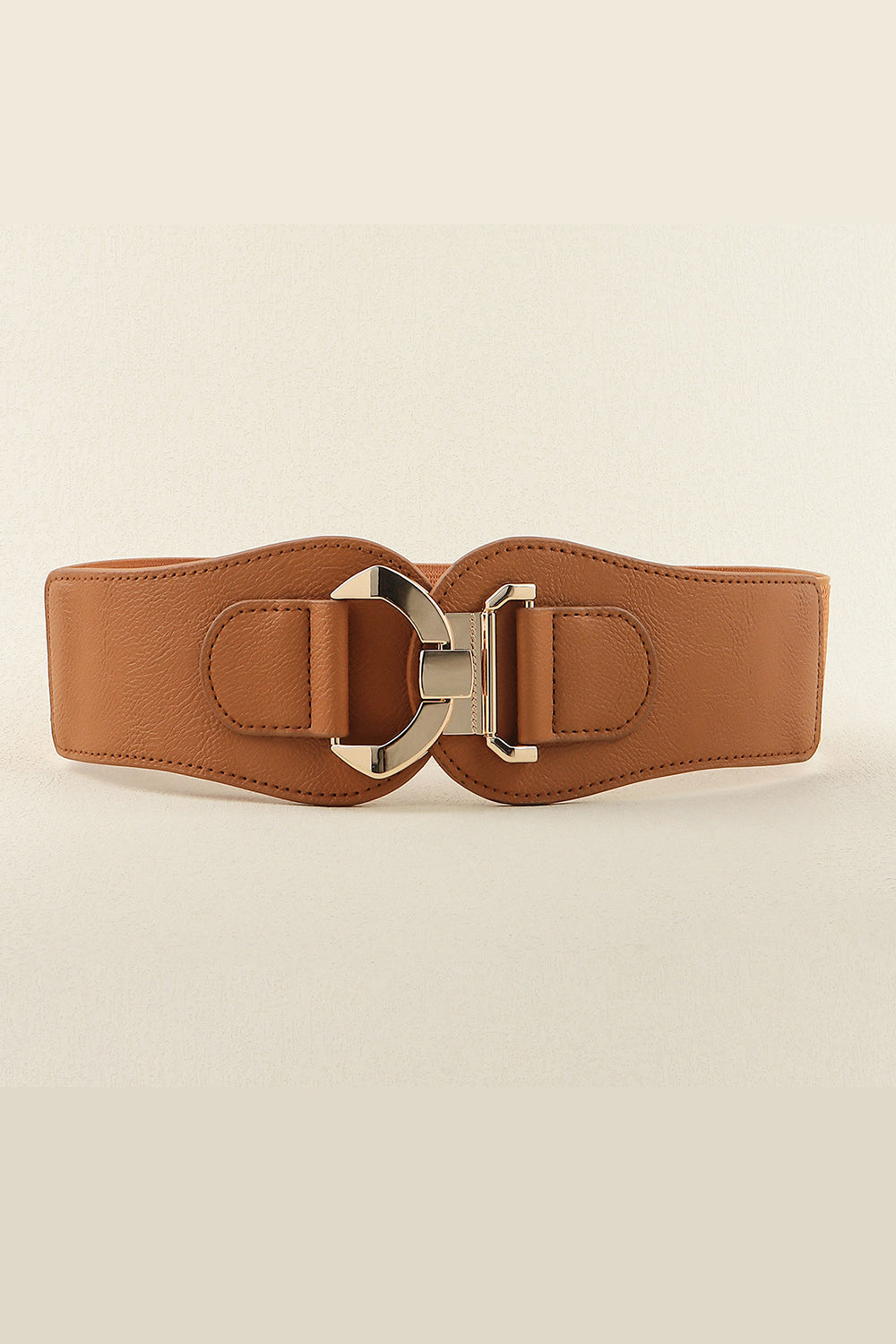Caramel elasticated corset belt with sculpted alloy buckle detail