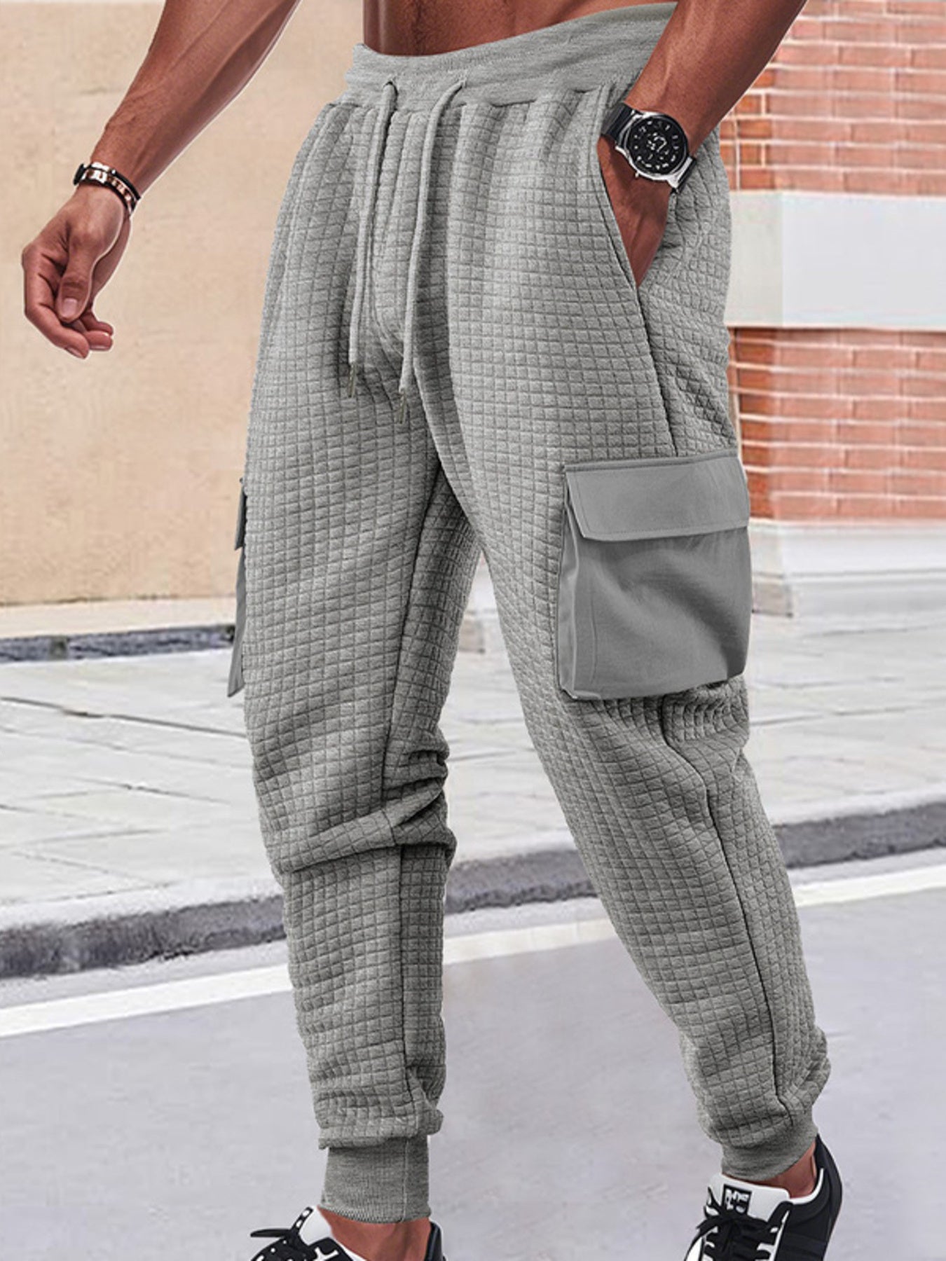 Men's Textured Cargo Joggers Plus Size, back view