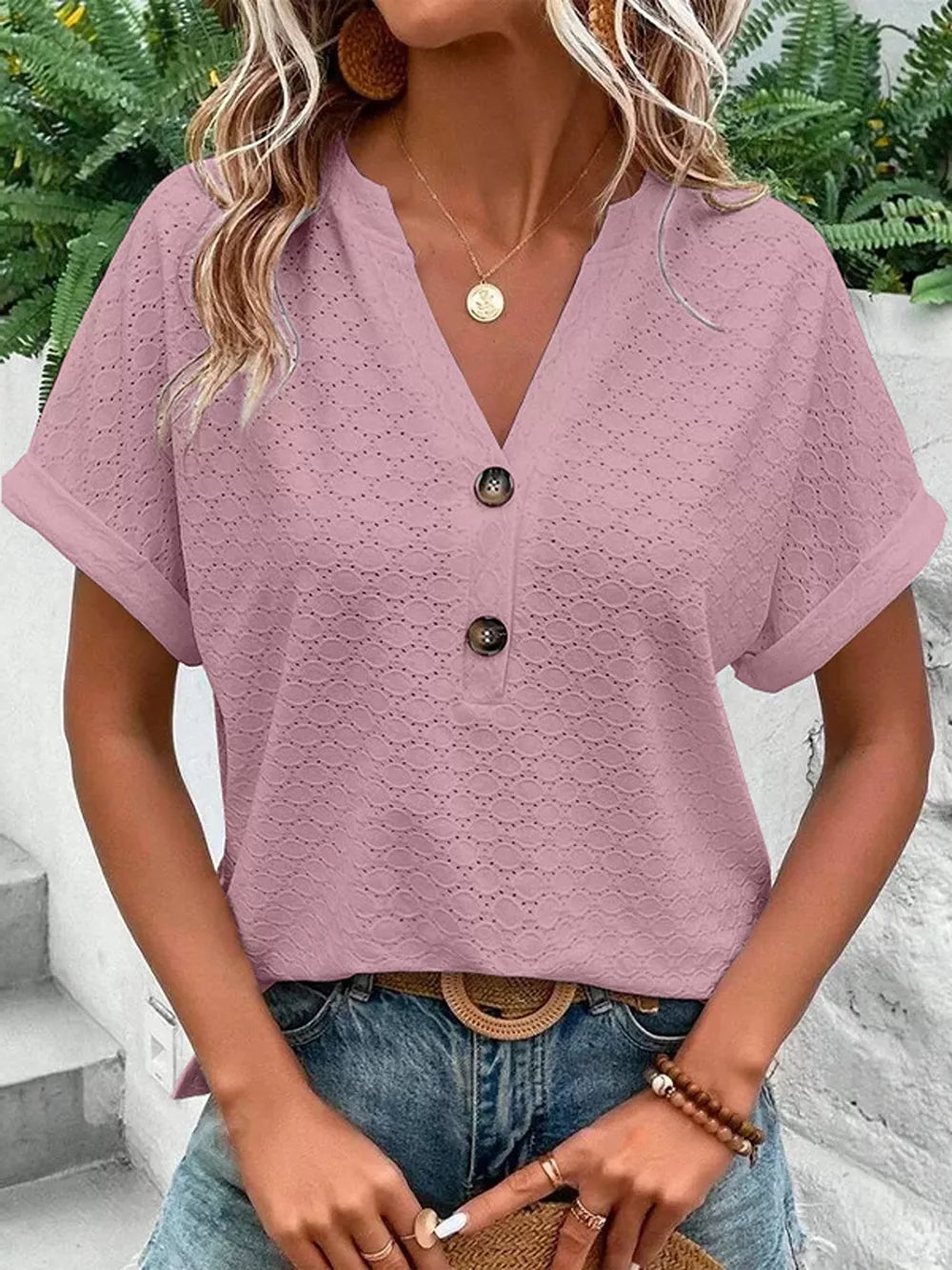Notched Short Sleeve Top, product detail