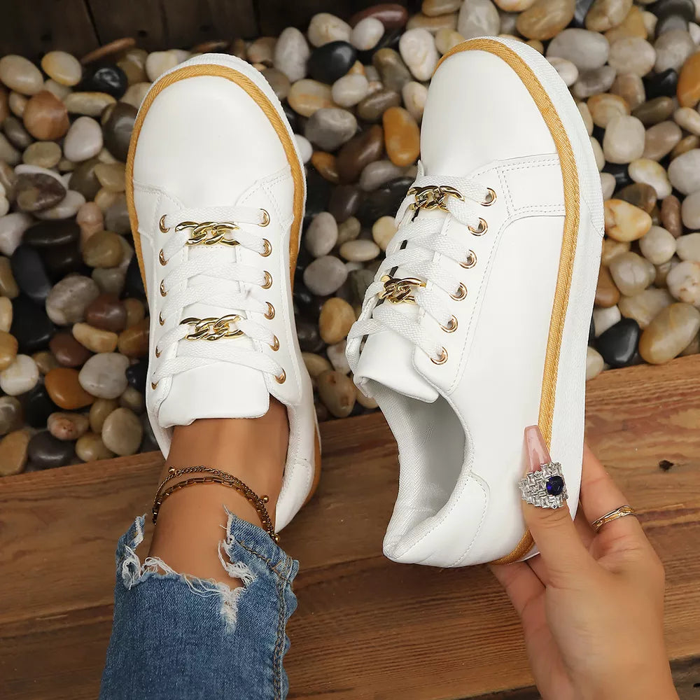Round Toe Platform Sneakers in White, fit detail
