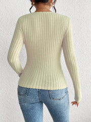Ribbed long sleeve bodysuit in khaki with sweetheart neckline.