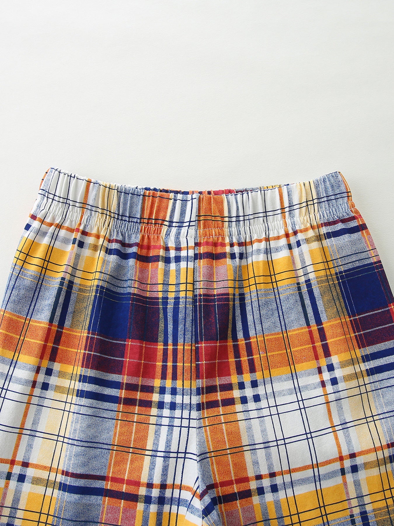Boys' cotton plaid shorts with elastic waistband