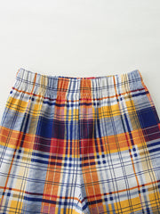 Boys' cotton plaid shorts with elastic waistband