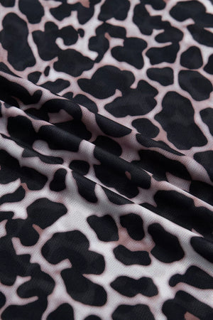 Leopard print sheer mesh t-shirt with a lightweight, see-through texture.
