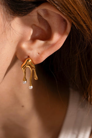 Gold molten drip earrings with pearl accents