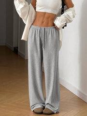 Gray casual wide-leg drawstring maternity pants with a relaxed fit.