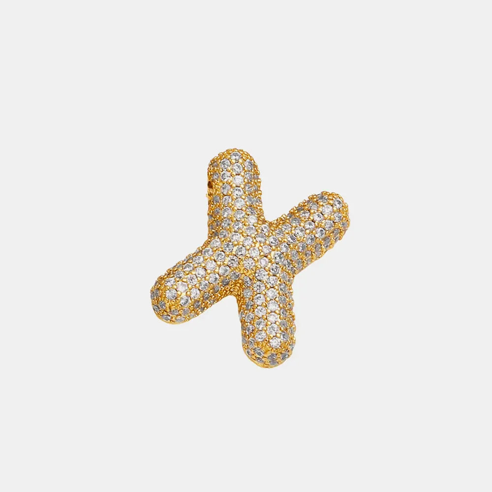 Gold bubble monogram pendant necklace with clear zircon stones