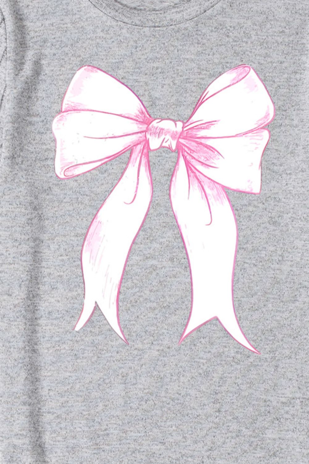 Gray t-shirt with a pink sketched bow graphic on the front.