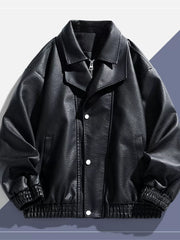 Sleek Faux Leather Bomber Jacket For Him
