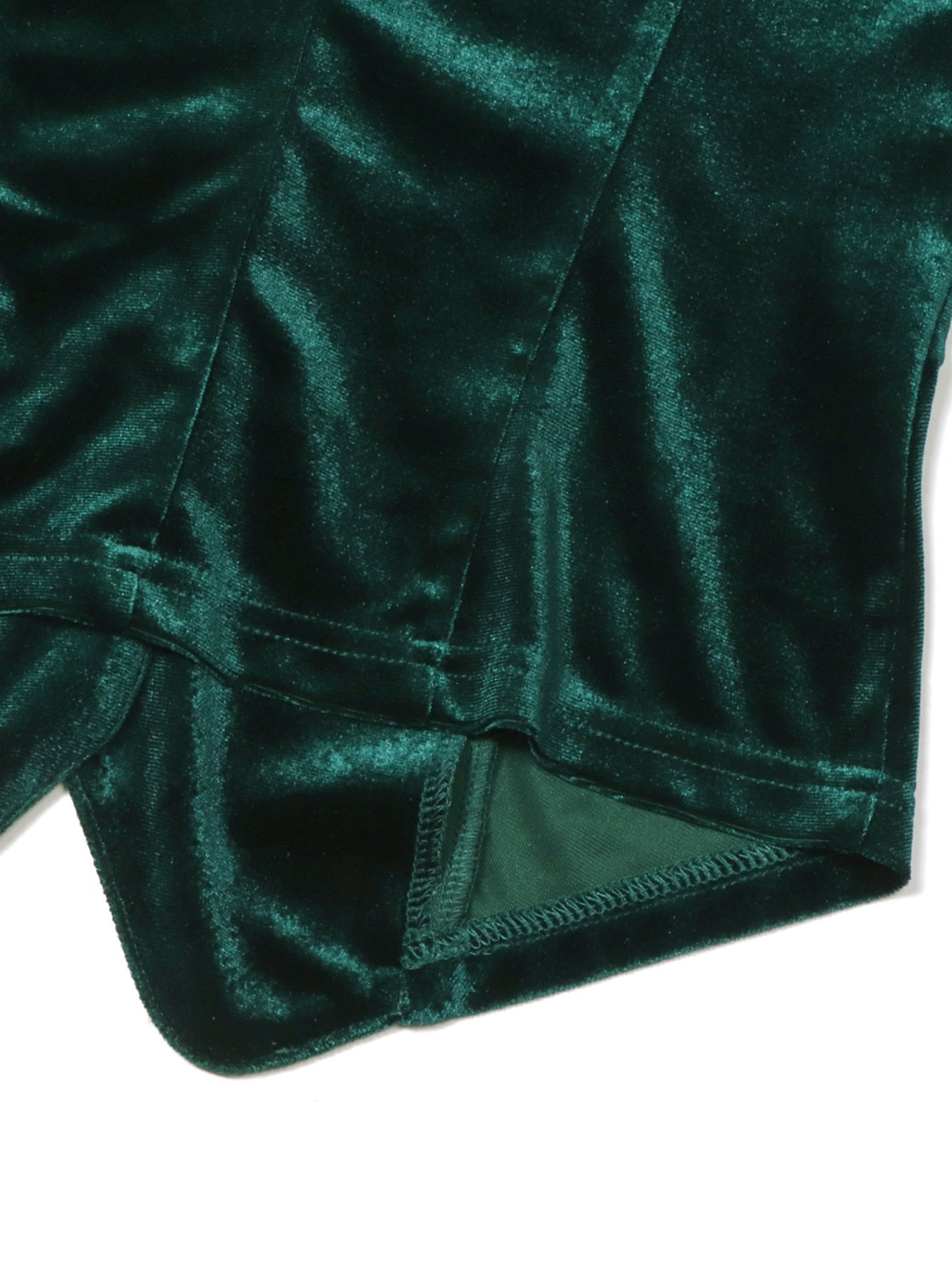 Green velvet button-down vest with lace trim detail