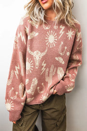 Western Graphic Round Neck Sweater, front view