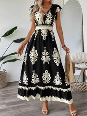 Ruffled Printed V-neck Maxi Dress in Dark Navy, view 12