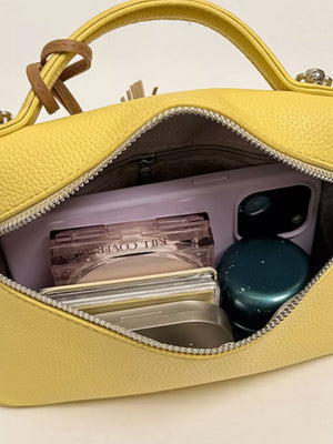 Adjustable Strap Crossbody Bag in Yellow, fabric detail