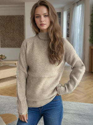 Raglan ribbed turtleneck sweater in Khaki acrylic with a casual fit.