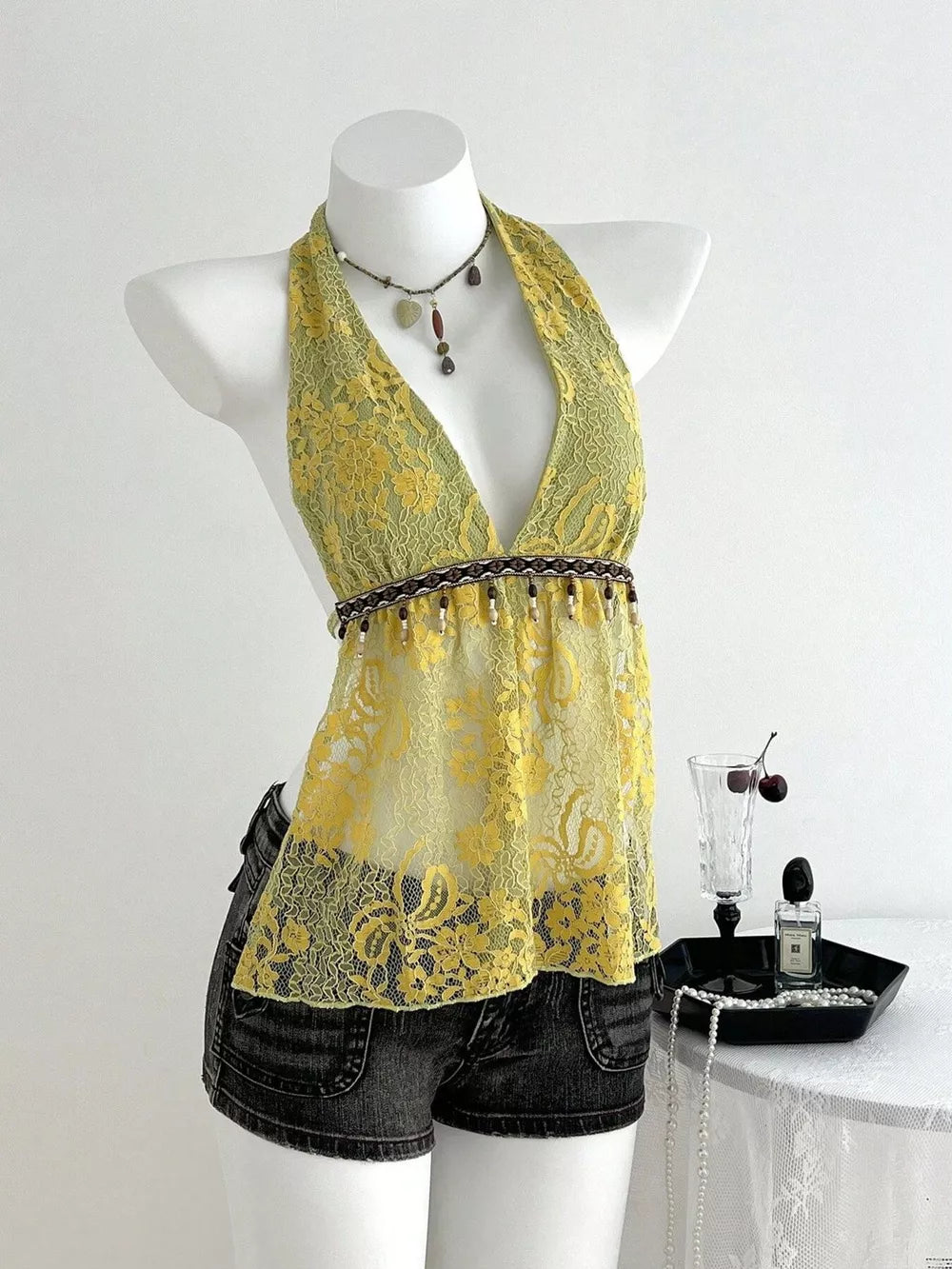 Lace Halter Neck Cami, front view