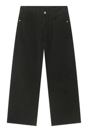 Black wide-leg denim jeans with a relaxed fit and classic five-pocket styling.