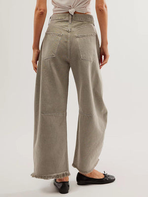 Dust Storm frayed hemline palazzo jeans with wide legs and a casual fit.
