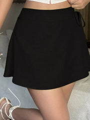 Tie Detail Mini Skort in Black, back view
