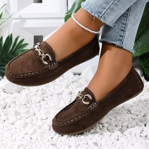Comfortable Flat Loafers With Buckle in Dark Blue, view 16