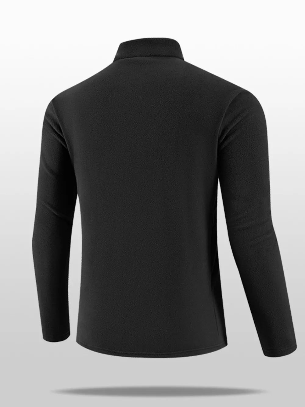 Plus size black fleece quarter-zip sweatshirt with long sleeves.