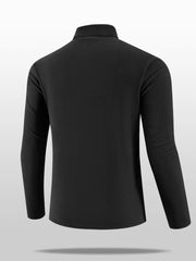 Plus size black fleece quarter-zip sweatshirt with long sleeves.