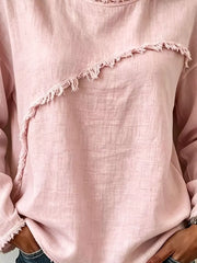 Frayed Hem Dropped Shoulder Blouse in Blush Pink, side view