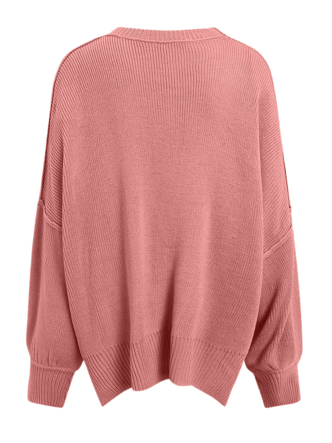 Dusty Pink oversized ribbed knit sweater with drop shoulders and crew neck.