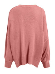 Dusty Pink oversized ribbed knit sweater with drop shoulders and crew neck.