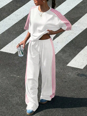 Striped Short Sleeve Top And Pants Set in Yellow, view 17