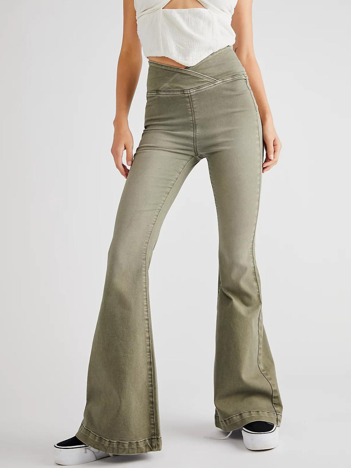Moss flare jeans with asymmetric waist detail and frayed hem