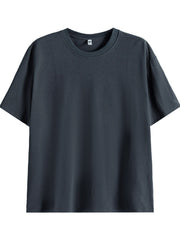 Dark gray cotton crew neck t-shirt with short sleeves.