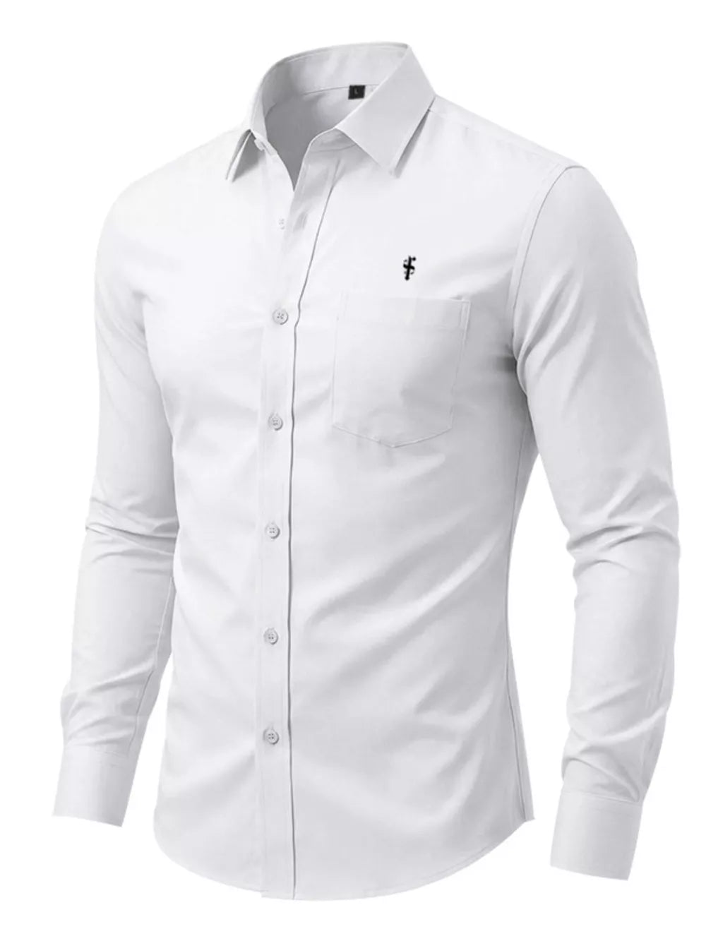 Men's Slim Fit Button Up Shirt Plus Size in Black, close-up detail