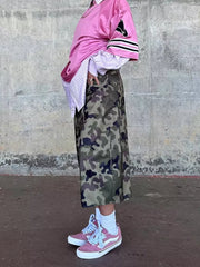 Camouflage Wide-leg Cropped Pants in Polish Camouflage, fabric detail