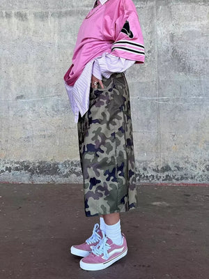 Camouflage Wide-leg Cropped Pants in Polish Camouflage, fabric detail