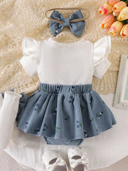 Children's Ribbed Knit Dress Set in Blue, view 13