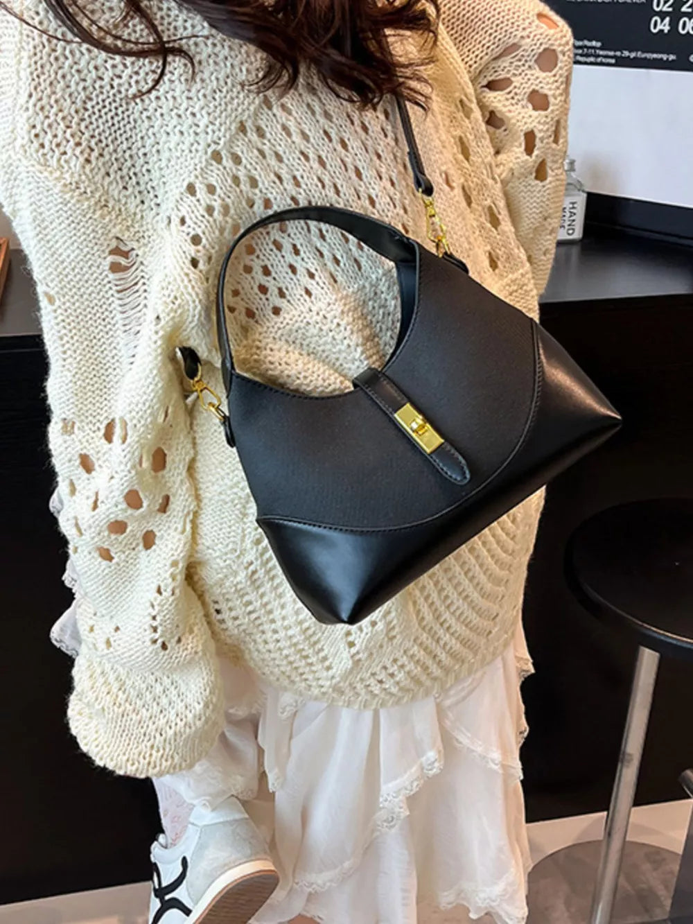 Pu Leather Crossbody Bag in Black, back view