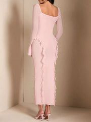 Floral Appliqué Ruffled Maxi Gown
